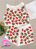 Pajama Custom Photo Text Gift Rib-knit Bow Front Cami Lounge Set Bachelorette party