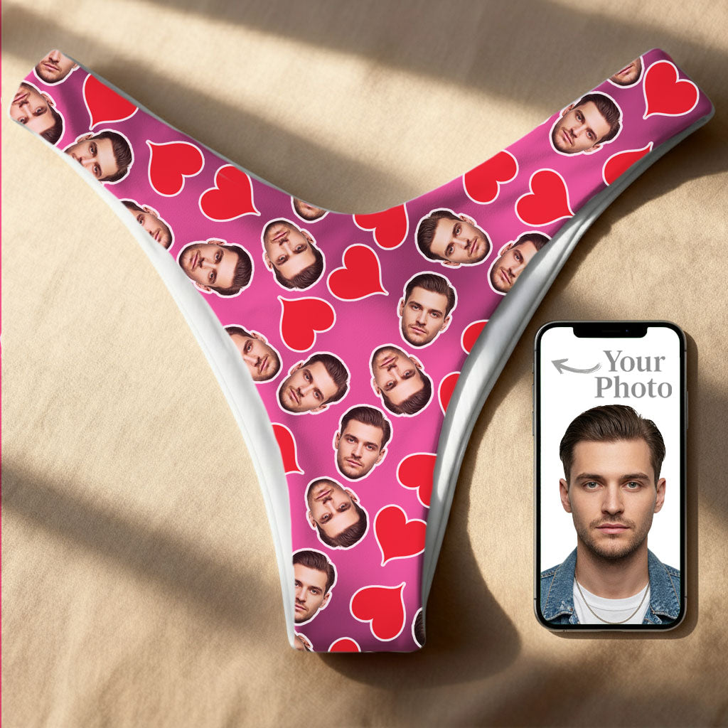 Personalized Face and Heard Bikini Thong – Seamless Double Layer – Made to Order