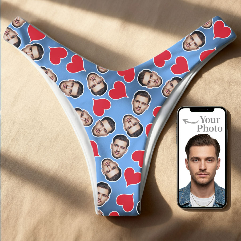 Personalized Face and Heard Bikini Thong – Seamless Double Layer – Made to Order